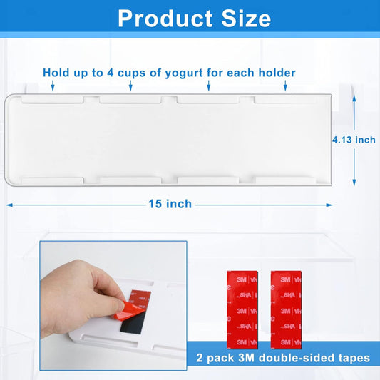 Yogurt Organizer for Fridge, Yogurt Holder for Refrigerator Greek and Vegan Yogurt Organizer Slider Yogurt Organizer Sliding Yogurt Holder w/Adhesive Tapes for 4 Yogurts of 3.75 inch