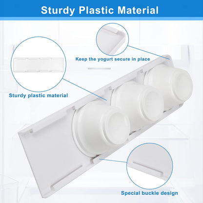 Yogurt Organizer for Fridge, Yogurt Holder for Refrigerator Greek and Vegan Yogurt Organizer Slider Yogurt Organizer Sliding Yogurt Holder w/Adhesive Tapes for 4 Yogurts of 3.75 inch