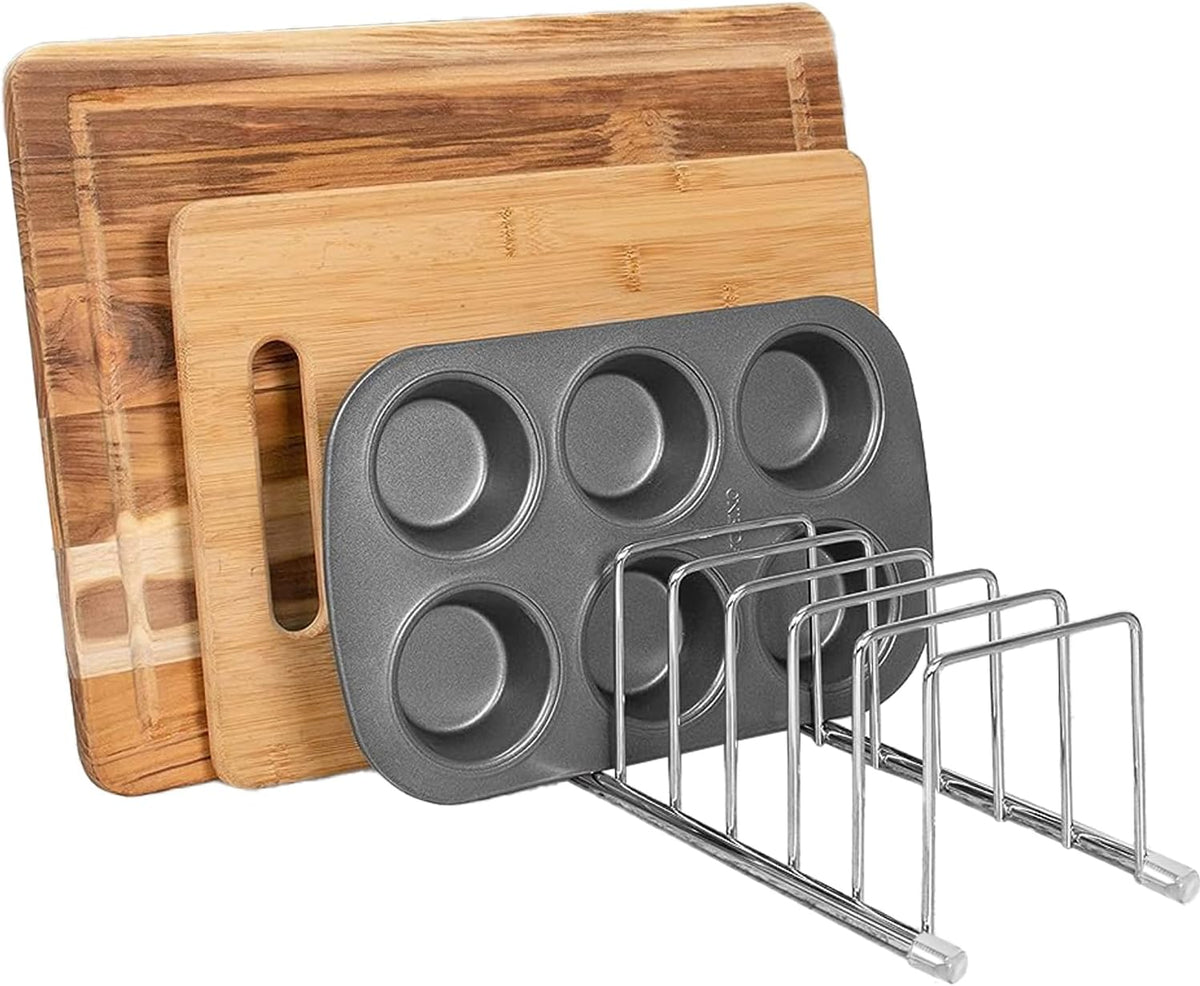 FitWell Kitchen Bakeware Organizer,Plate Racks,Rack for Plastic Lids,Cutting Boards,Cookie Sheets,Pots & Pans Holder,Compact Kitchen Storage,Cabinet Organizer (Gold)