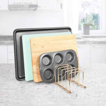 FitWell Kitchen Bakeware Organizer,Plate Racks,Rack for Plastic Lids,Cutting Boards,Cookie Sheets,Pots & Pans Holder,Compact Kitchen Storage,Cabinet Organizer (Gold)