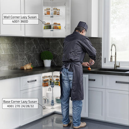 Dowell Base Cabinet Kidney Shape Dia.28 270° Lazy Susan, 2 Shelves, Kitchen Base Corner Cabinet Organizer (Chrome 4001 270 28)