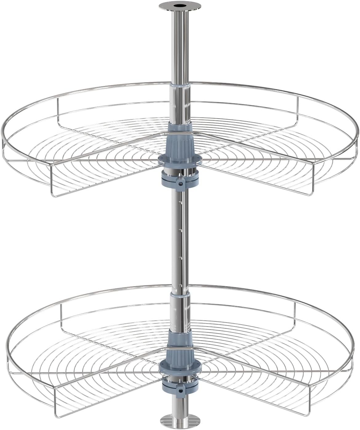 Dowell Base Cabinet Kidney Shape Dia.28 270° Lazy Susan, 2 Shelves, Kitchen Base Corner Cabinet Organizer (Chrome 4001 270 28)