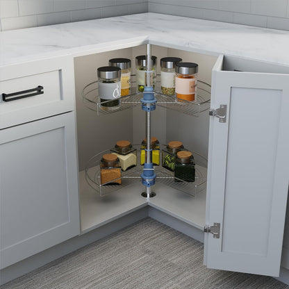 Dowell Base Cabinet Kidney Shape Dia.28 270° Lazy Susan, 2 Shelves, Kitchen Base Corner Cabinet Organizer (Chrome 4001 270 28)
