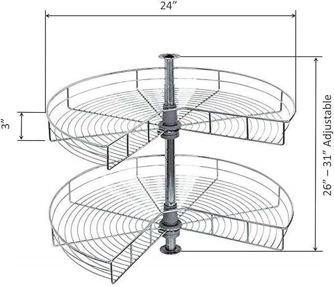 Dowell Base Cabinet Kidney Shape Dia.28 270° Lazy Susan, 2 Shelves, Kitchen Base Corner Cabinet Organizer (Chrome 4001 270 28)