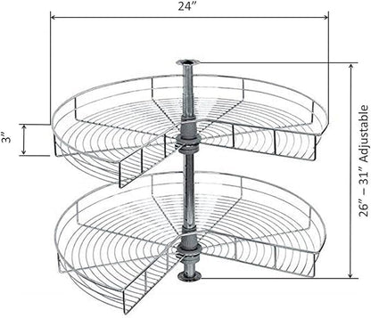 Dowell Base Cabinet Kidney Shape Dia.28 270° Lazy Susan, 2 Shelves, Kitchen Base Corner Cabinet Organizer (Chrome 4001 270 28)