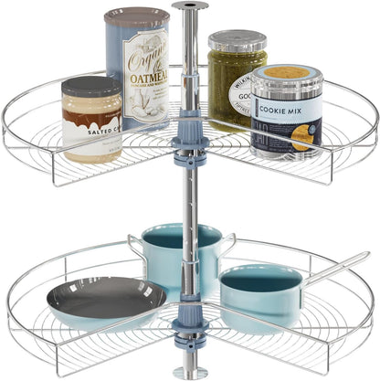 Dowell Base Cabinet Kidney Shape Dia.28 270° Lazy Susan, 2 Shelves, Kitchen Base Corner Cabinet Organizer (Chrome 4001 270 28)