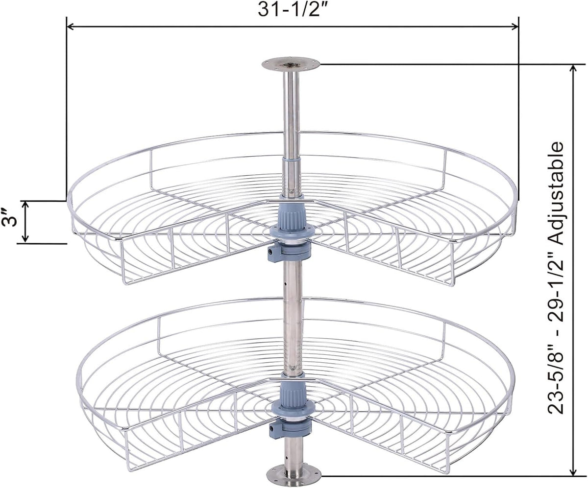 Dowell Base Cabinet Kidney Shape Dia.28 270° Lazy Susan, 2 Shelves, Kitchen Base Corner Cabinet Organizer (Chrome 4001 270 28)