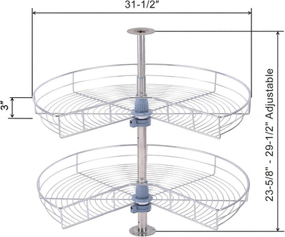 Dowell Base Cabinet Kidney Shape Dia.28 270° Lazy Susan, 2 Shelves, Kitchen Base Corner Cabinet Organizer (Chrome 4001 270 28)