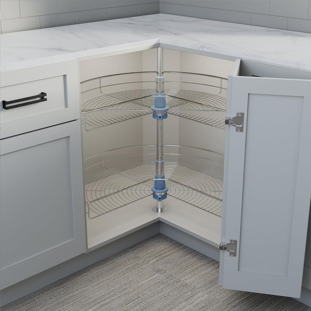 Dowell Base Cabinet Kidney Shape Dia.28 270° Lazy Susan, 2 Shelves, Kitchen Base Corner Cabinet Organizer (Chrome 4001 270 28)