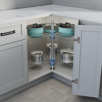 Dowell Base Cabinet Kidney Shape Dia.28 270° Lazy Susan, 2 Shelves, Kitchen Base Corner Cabinet Organizer (Chrome 4001 270 28)