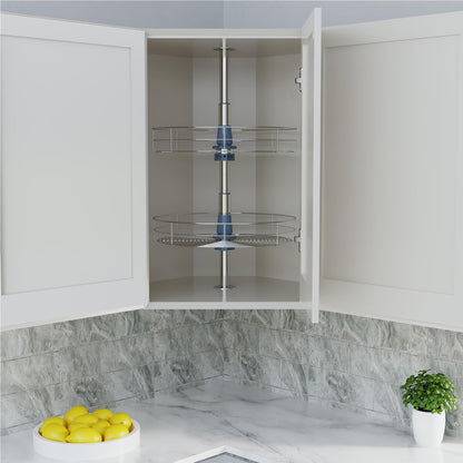 Dowell Base Cabinet Kidney Shape Dia.28 270° Lazy Susan, 2 Shelves, Kitchen Base Corner Cabinet Organizer (Chrome 4001 270 28)