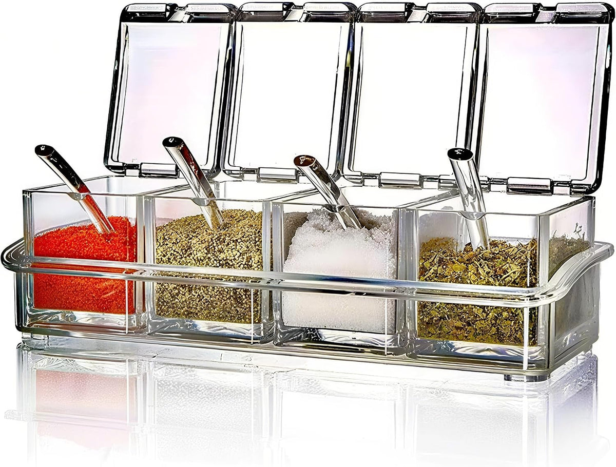 4 Pack 5.75oz Plastic Clear Condiment Containers with Lids and Spoons