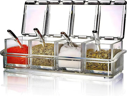 4 Pack 5.75oz Plastic Clear Condiment Containers with Lids and Spoons