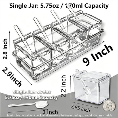 4 Pack 5.75oz Plastic Clear Condiment Containers with Lids and Spoons