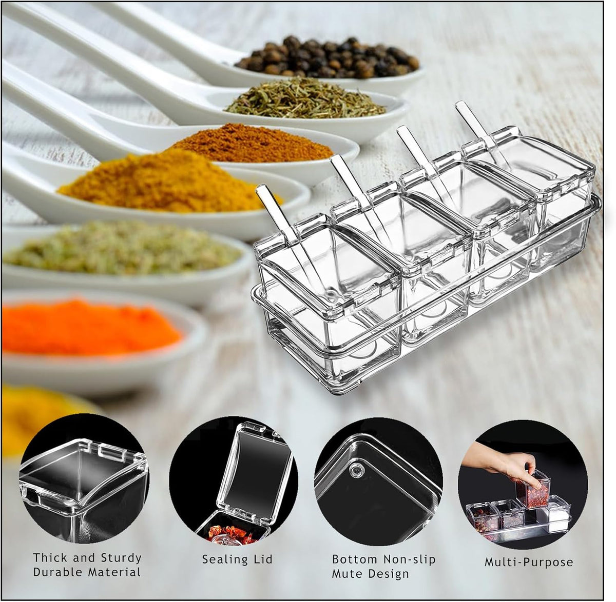 4 Pack 5.75oz Plastic Clear Condiment Containers with Lids and Spoons