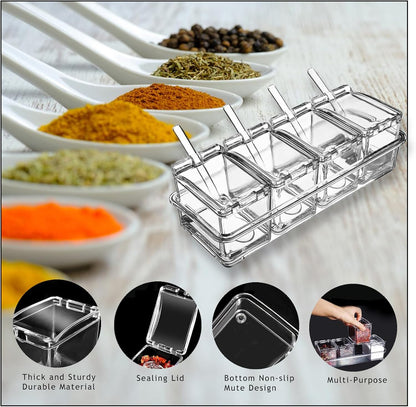 4 Pack 5.75oz Plastic Clear Condiment Containers with Lids and Spoons