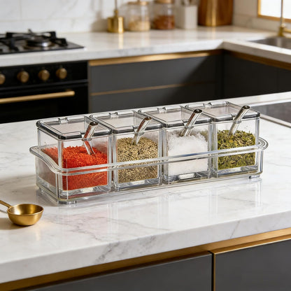4 Pack 5.75oz Plastic Clear Condiment Containers with Lids and Spoons