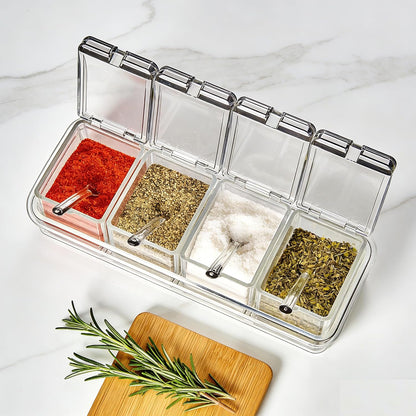 4 Pack 5.75oz Plastic Clear Condiment Containers with Lids and Spoons