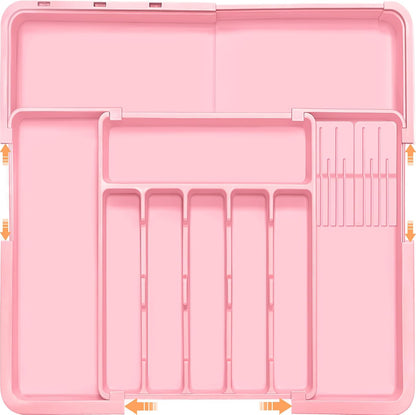 Silverware Organizer - Expandable Large Kitchen Drawer Organizer Utensil Organizer with 2 Removable Knife Blocks, 22"x 19"Cutlery Tray Drawer Dividers for Kitchen Flatware(6-9 Slots) (Black)