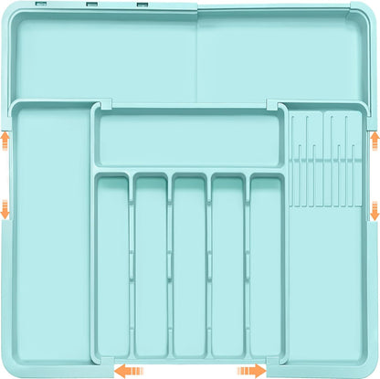 Silverware Organizer - Expandable Large Kitchen Drawer Organizer Utensil Organizer with 2 Removable Knife Blocks, 22"x 19"Cutlery Tray Drawer Dividers for Kitchen Flatware(6-9 Slots) (Black)