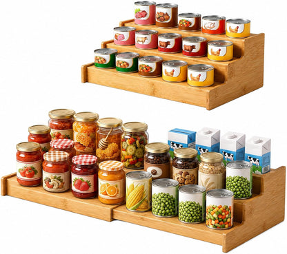 3-Tier Expandable Bamboo Can Rack Organizer for Cabinet & Pantry