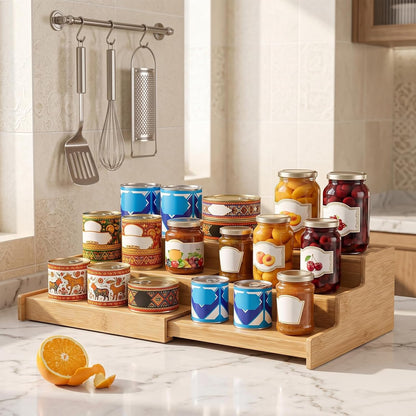 3-Tier Expandable Bamboo Can Rack Organizer for Cabinet & Pantry