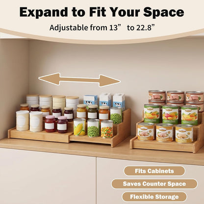 3-Tier Expandable Bamboo Can Rack Organizer for Cabinet & Pantry