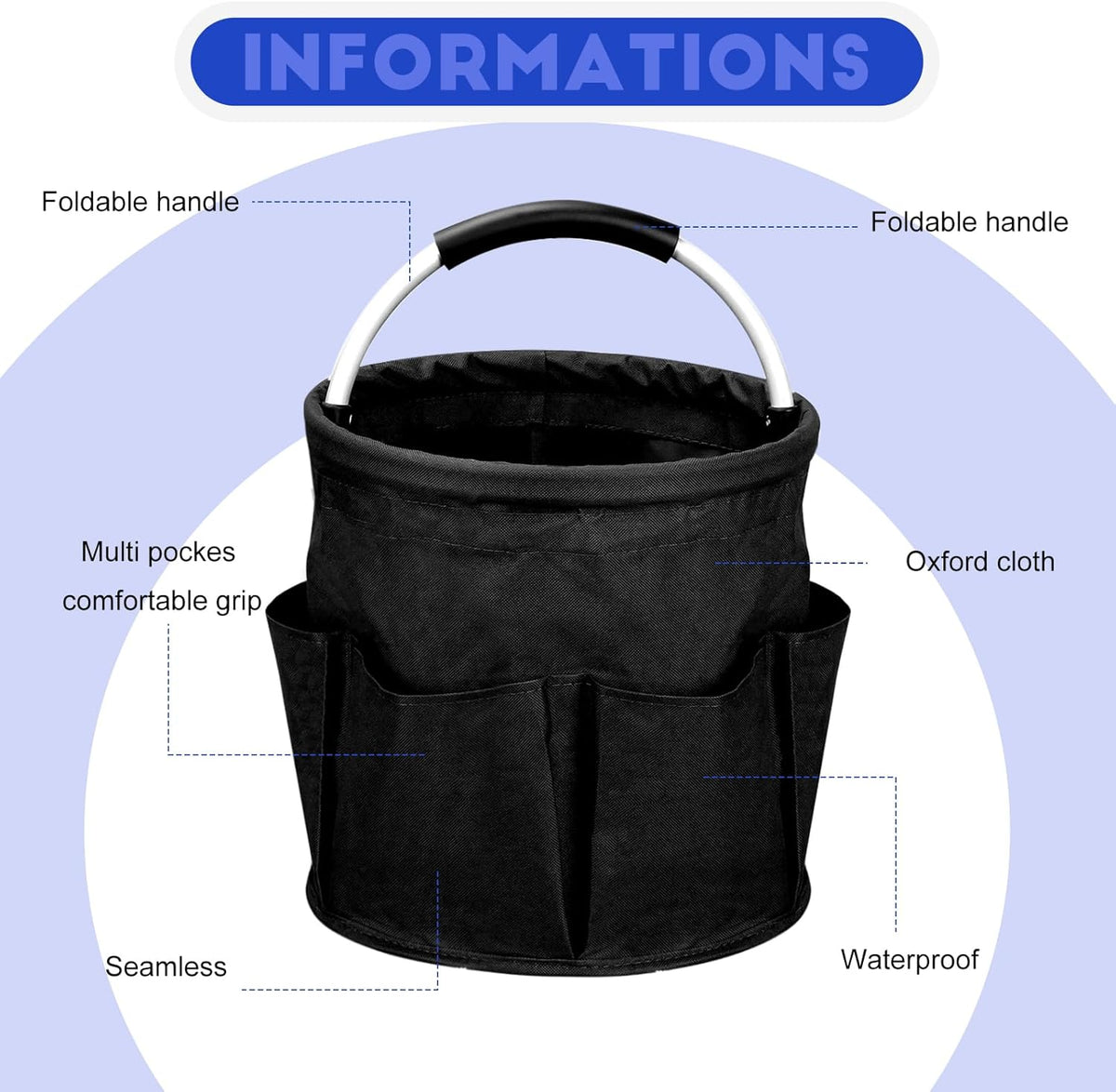 Cleaning Caddy for Cleaning Supplies,17L Cleaning Supply Caddy with Handle Foldable Cleaning Supplies Organizer Bucket Cleaning Products Organizers for Home, Garden(Navy Blue)