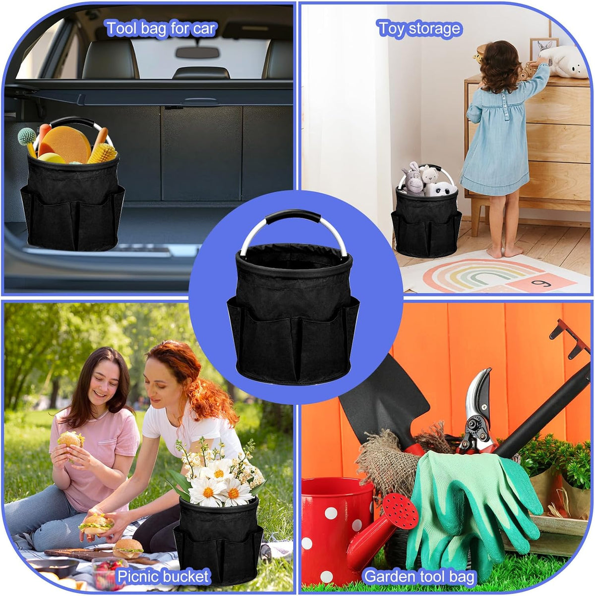 Cleaning Caddy for Cleaning Supplies,17L Cleaning Supply Caddy with Handle Foldable Cleaning Supplies Organizer Bucket Cleaning Products Organizers for Home, Garden(Navy Blue)