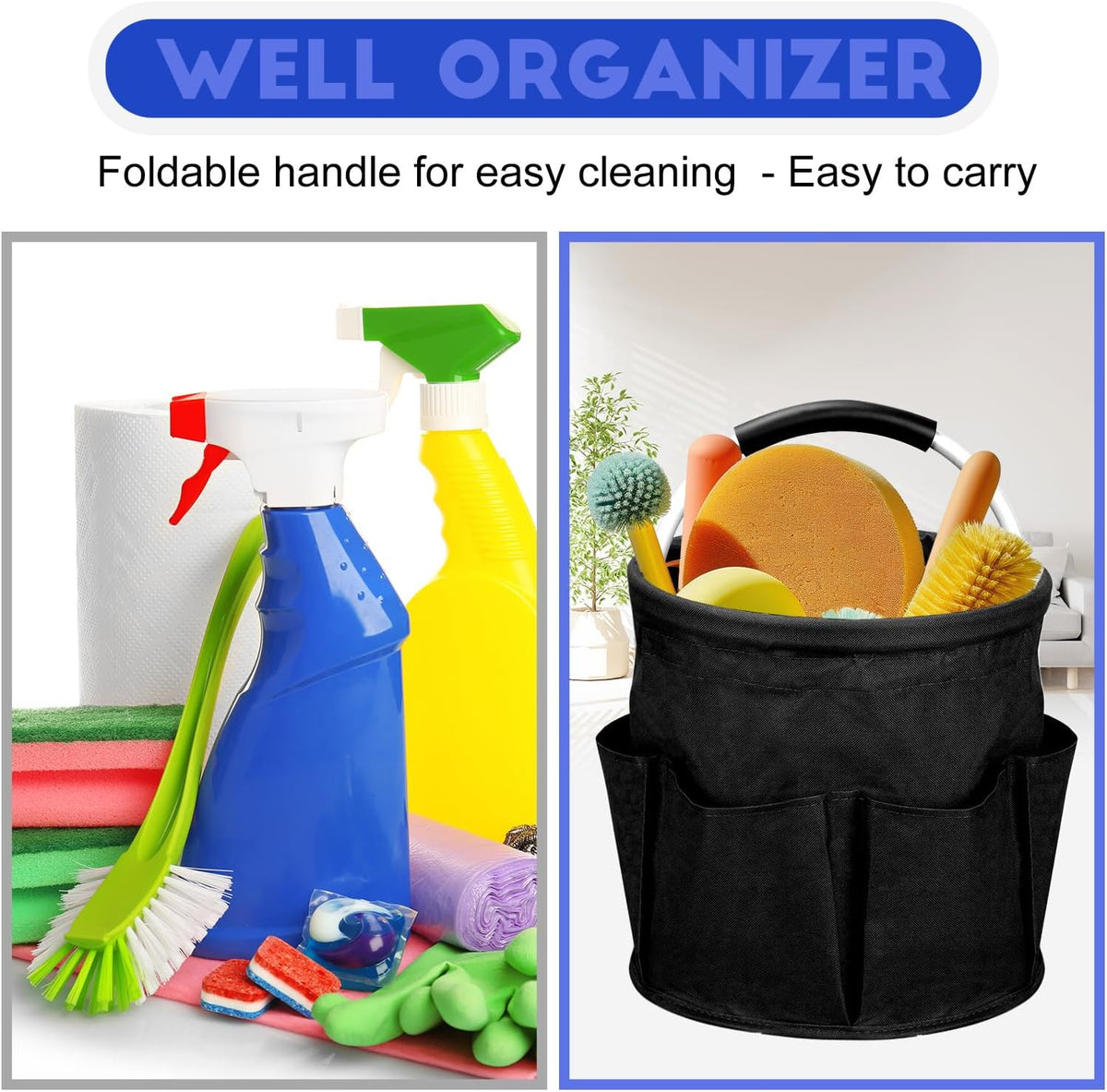 Cleaning Caddy for Cleaning Supplies,17L Cleaning Supply Caddy with Handle Foldable Cleaning Supplies Organizer Bucket Cleaning Products Organizers for Home, Garden(Navy Blue)