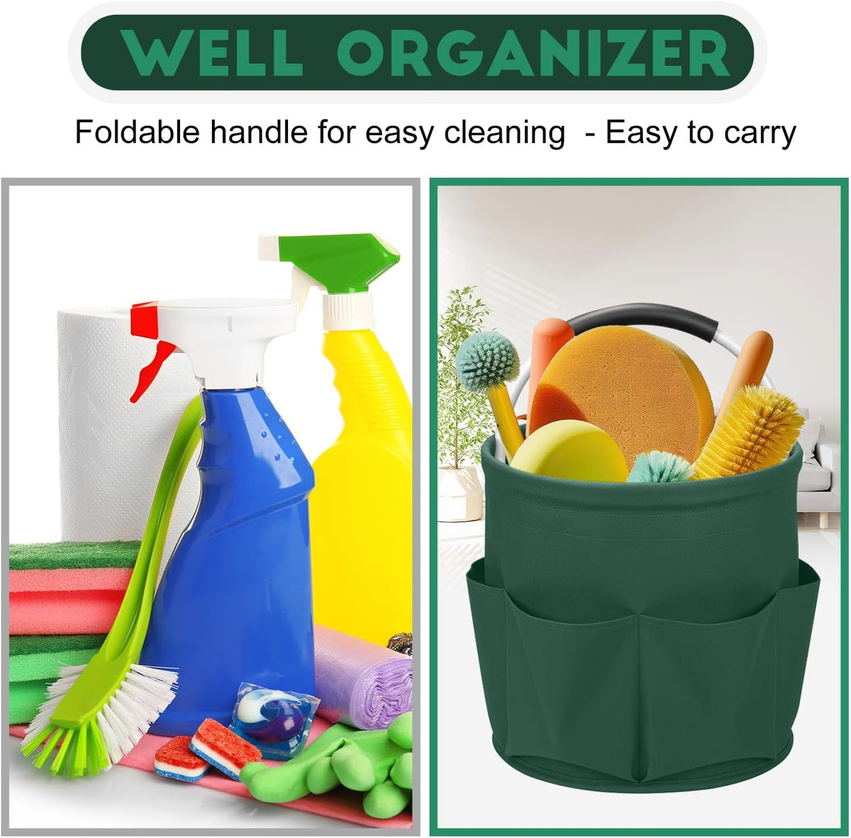 Cleaning Caddy for Cleaning Supplies,17L Cleaning Supply Caddy with Handle Foldable Cleaning Supplies Organizer Bucket Cleaning Products Organizers for Home, Garden(Navy Blue)