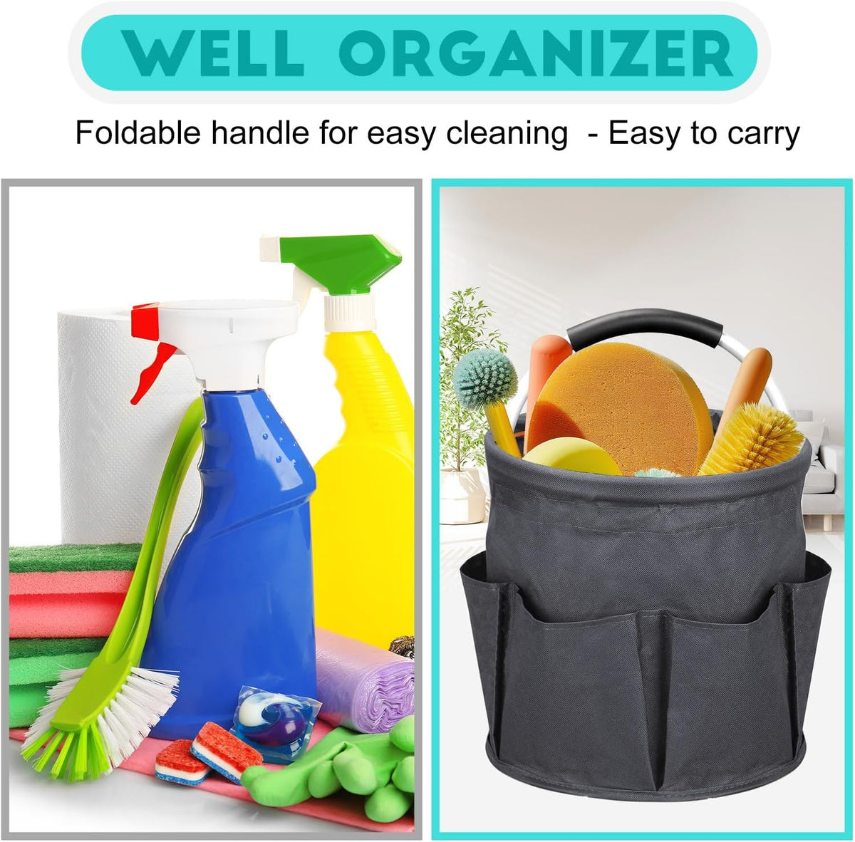 Cleaning Caddy for Cleaning Supplies,17L Cleaning Supply Caddy with Handle Foldable Cleaning Supplies Organizer Bucket Cleaning Products Organizers for Home, Garden(Navy Blue)