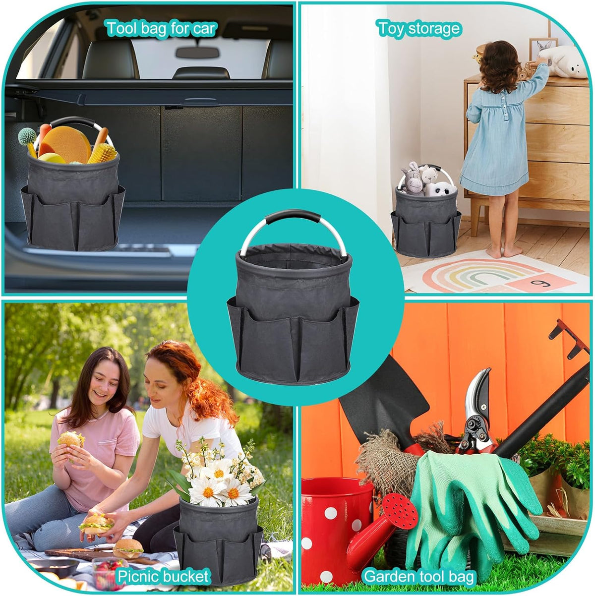 Cleaning Caddy for Cleaning Supplies,17L Cleaning Supply Caddy with Handle Foldable Cleaning Supplies Organizer Bucket Cleaning Products Organizers for Home, Garden(Navy Blue)