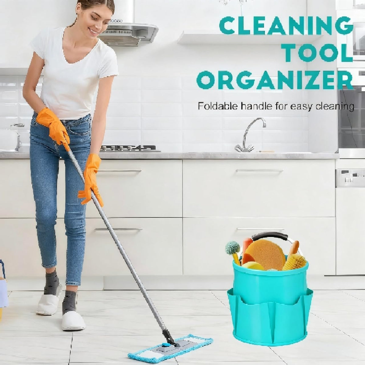 Cleaning Caddy for Cleaning Supplies,17L Cleaning Supply Caddy with Handle Foldable Cleaning Supplies Organizer Bucket Cleaning Products Organizers for Home, Garden(Navy Blue)