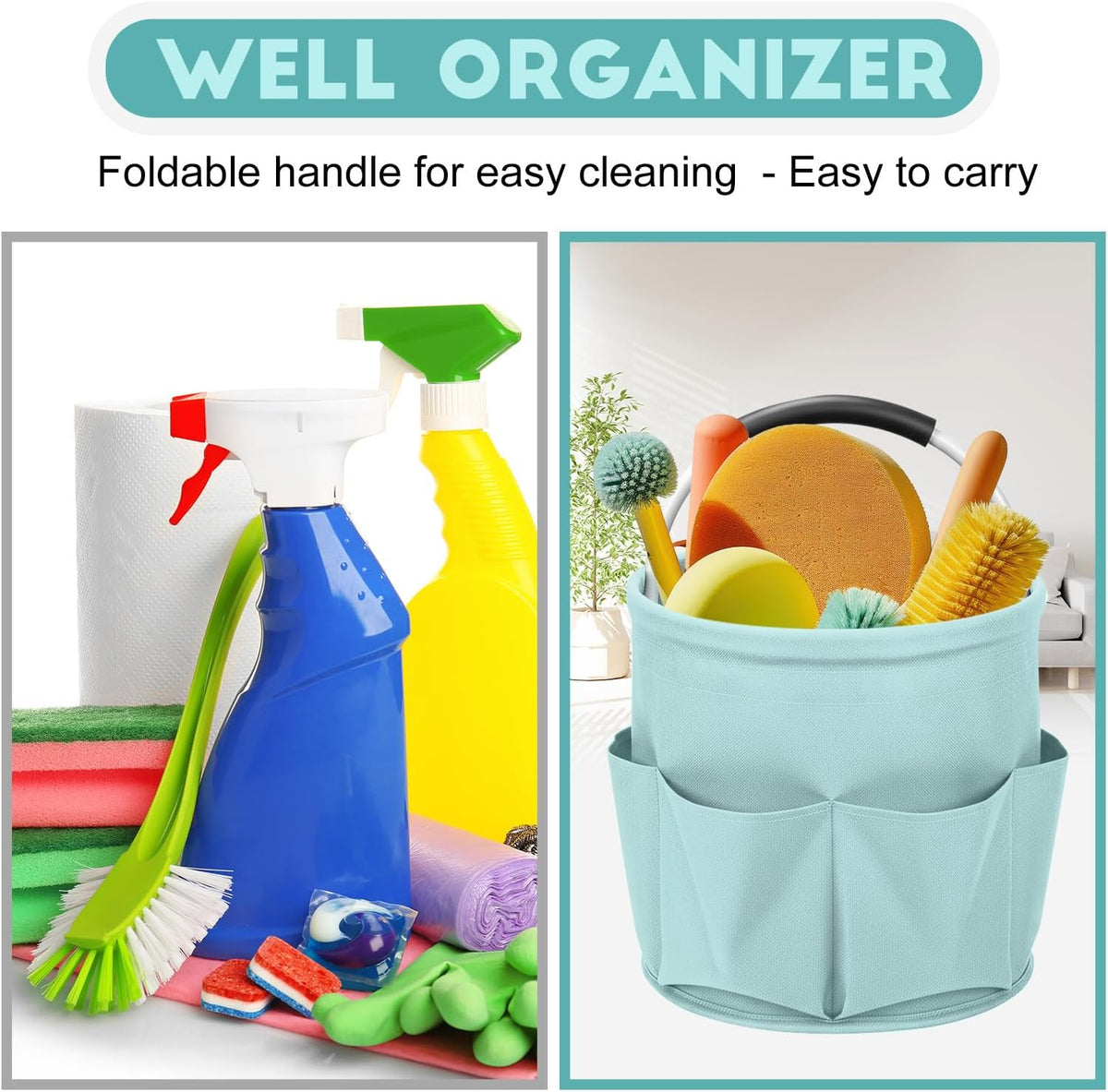 Cleaning Caddy for Cleaning Supplies,17L Cleaning Supply Caddy with Handle Foldable Cleaning Supplies Organizer Bucket Cleaning Products Organizers for Home, Garden(Navy Blue)