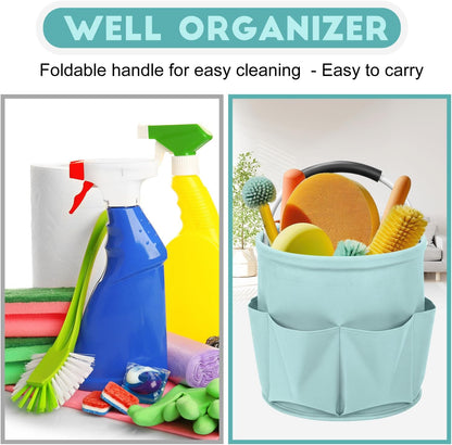 Cleaning Caddy for Cleaning Supplies,17L Cleaning Supply Caddy with Handle Foldable Cleaning Supplies Organizer Bucket Cleaning Products Organizers for Home, Garden(Navy Blue)