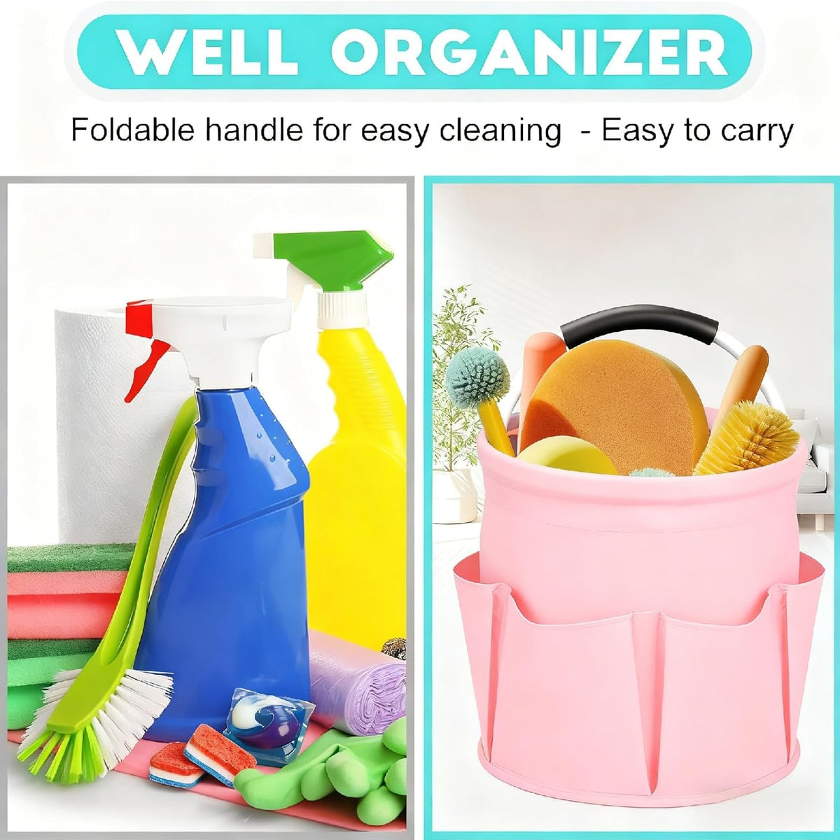 Cleaning Caddy for Cleaning Supplies,17L Cleaning Supply Caddy with Handle Foldable Cleaning Supplies Organizer Bucket Cleaning Products Organizers for Home, Garden(Navy Blue)