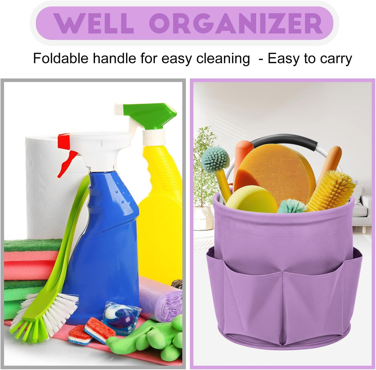 Cleaning Caddy for Cleaning Supplies,17L Cleaning Supply Caddy with Handle Foldable Cleaning Supplies Organizer Bucket Cleaning Products Organizers for Home, Garden(Navy Blue)