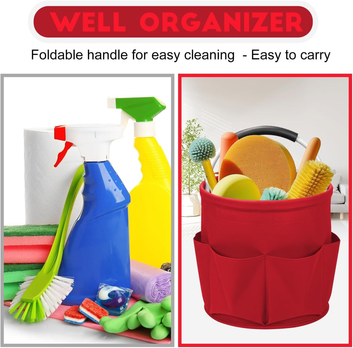 Cleaning Caddy for Cleaning Supplies,17L Cleaning Supply Caddy with Handle Foldable Cleaning Supplies Organizer Bucket Cleaning Products Organizers for Home, Garden(Navy Blue)