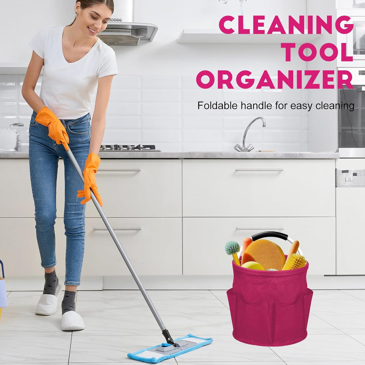 Cleaning Caddy for Cleaning Supplies,17L Cleaning Supply Caddy with Handle Foldable Cleaning Supplies Organizer Bucket Cleaning Products Organizers for Home, Garden(Navy Blue)