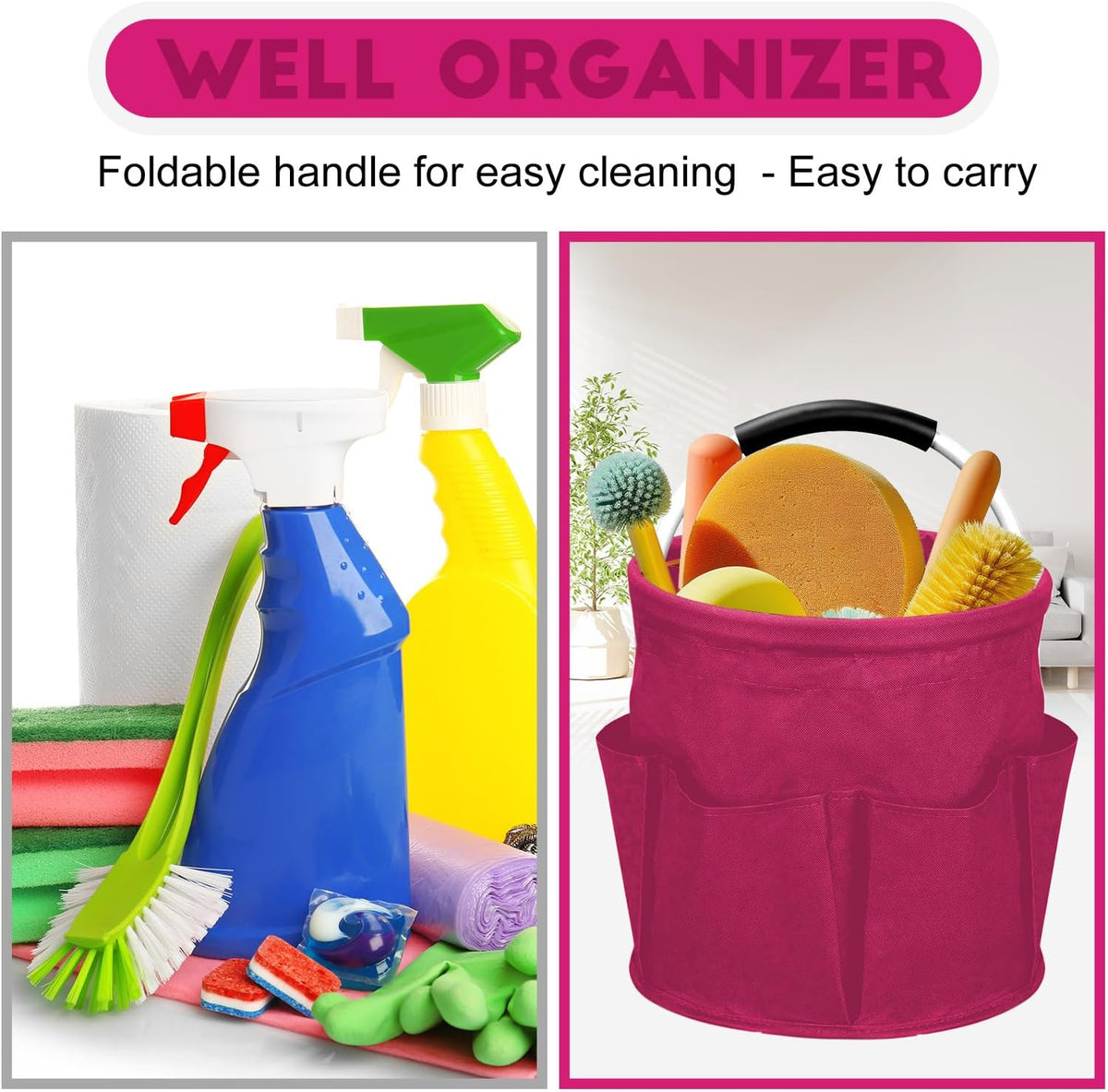 Cleaning Caddy for Cleaning Supplies,17L Cleaning Supply Caddy with Handle Foldable Cleaning Supplies Organizer Bucket Cleaning Products Organizers for Home, Garden(Navy Blue)