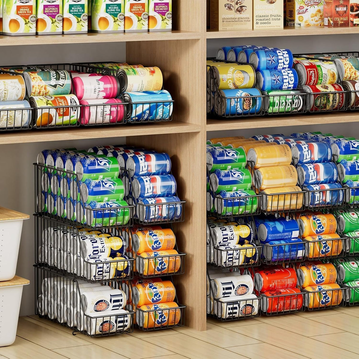 4-Tier Stackable Can Rack Organizer for Kitchen Pantry,Max Can Storage Holder,Durable Can Dispenser & Canned Goods Organizer for Fridge,Hold More 44 Cans, for Various Ounces of Canned Food Soda Drinks