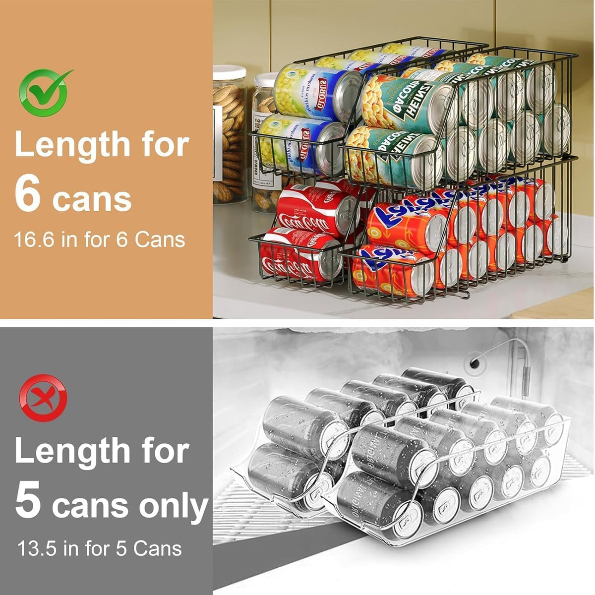 4-Tier Stackable Can Rack Organizer for Kitchen Pantry,Max Can Storage Holder,Durable Can Dispenser & Canned Goods Organizer for Fridge,Hold More 44 Cans, for Various Ounces of Canned Food Soda Drinks