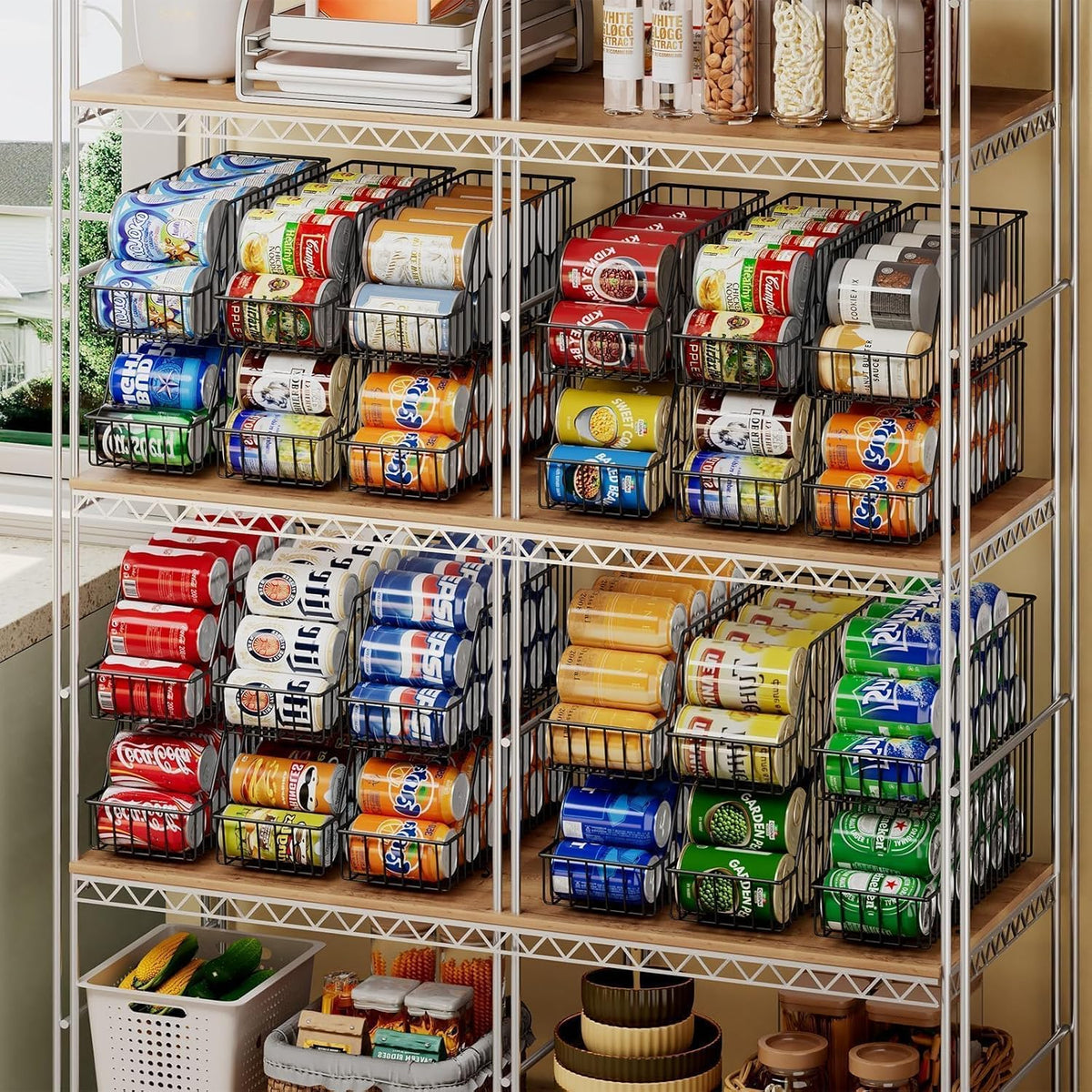 4-Tier Stackable Can Rack Organizer for Kitchen Pantry,Max Can Storage Holder,Durable Can Dispenser & Canned Goods Organizer for Fridge,Hold More 44 Cans, for Various Ounces of Canned Food Soda Drinks