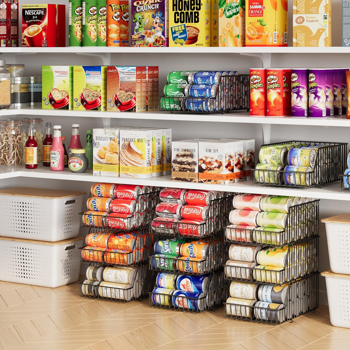 4-Tier Stackable Can Rack Organizer for Kitchen Pantry,Max Can Storage Holder,Durable Can Dispenser & Canned Goods Organizer for Fridge,Hold More 44 Cans, for Various Ounces of Canned Food Soda Drinks