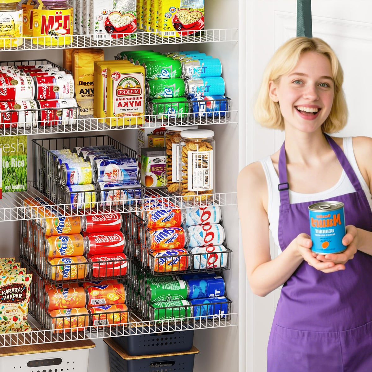 4-Tier Stackable Can Rack Organizer for Kitchen Pantry,Max Can Storage Holder,Durable Can Dispenser & Canned Goods Organizer for Fridge,Hold More 44 Cans, for Various Ounces of Canned Food Soda Drinks