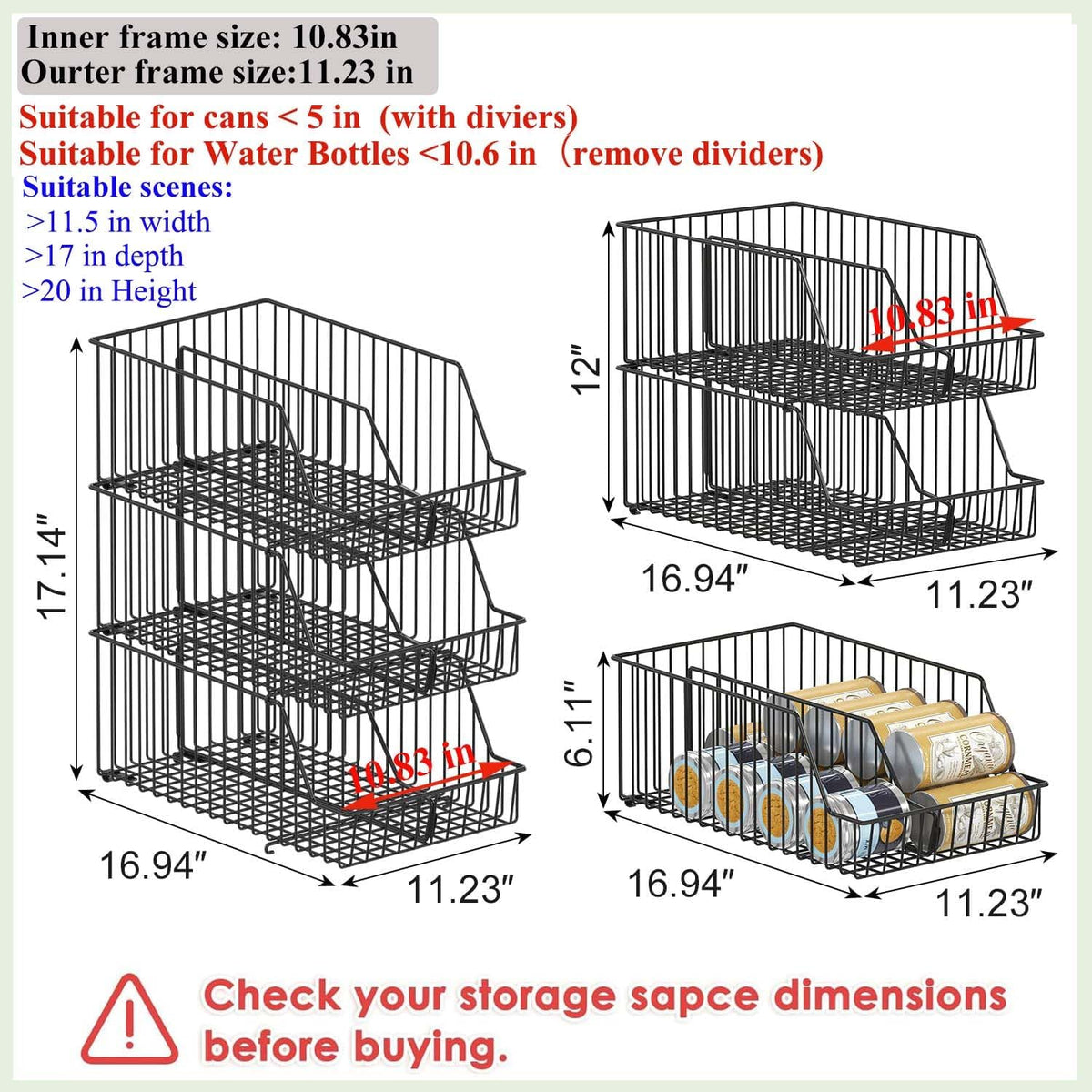 4-Tier Stackable Can Rack Organizer for Kitchen Pantry,Max Can Storage Holder,Durable Can Dispenser & Canned Goods Organizer for Fridge,Hold More 44 Cans, for Various Ounces of Canned Food Soda Drinks