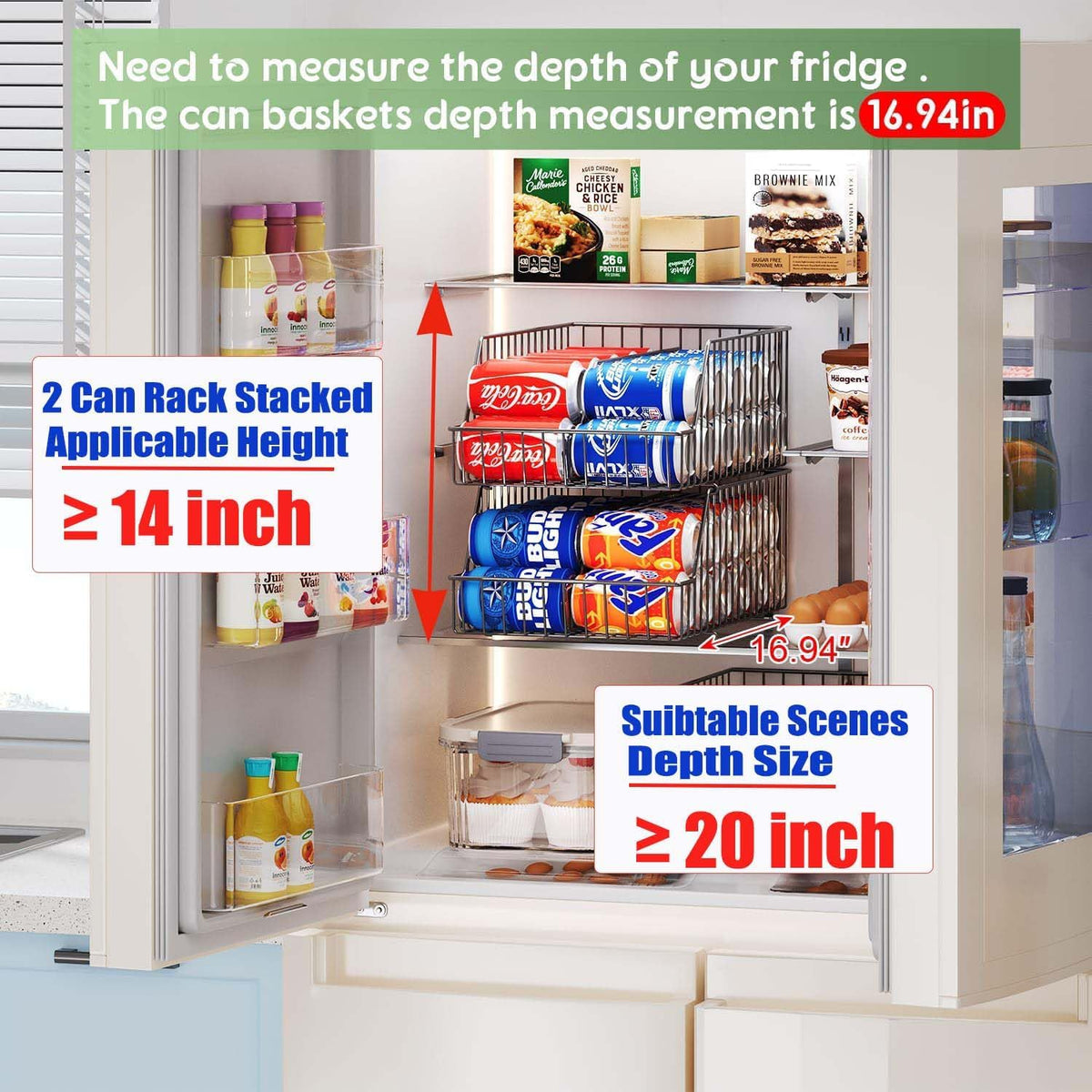 4-Tier Stackable Can Rack Organizer for Kitchen Pantry,Max Can Storage Holder,Durable Can Dispenser & Canned Goods Organizer for Fridge,Hold More 44 Cans, for Various Ounces of Canned Food Soda Drinks