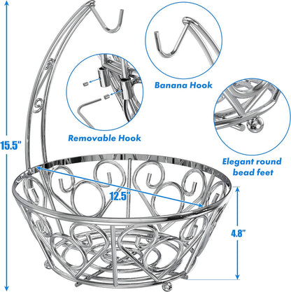 Fruit Basket Bowl with Banana Tree Hanger, Bronze