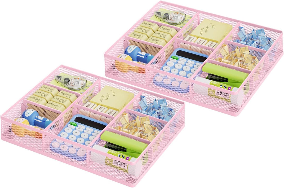 Desk Drawer Organizer, Metal Mesh Drawer Organizer Tray with 5 Adjustable Compartments,Desk Organizers and Accessories for Home,Office,Kitchen,Makeup,Vanity (Black)